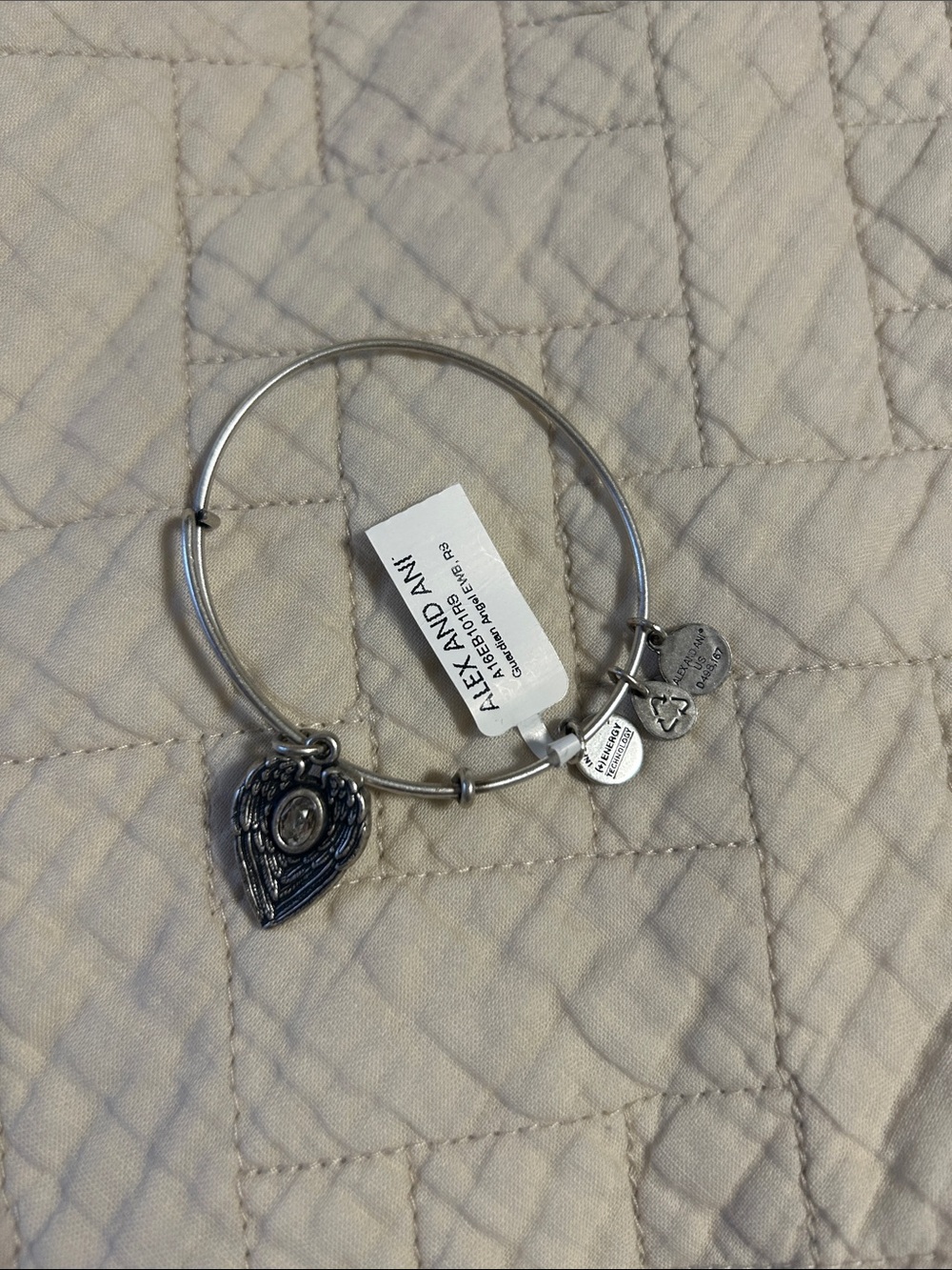 Alex and Ani Silver angel wing and Tag Charm Expandable Bangle - Silver